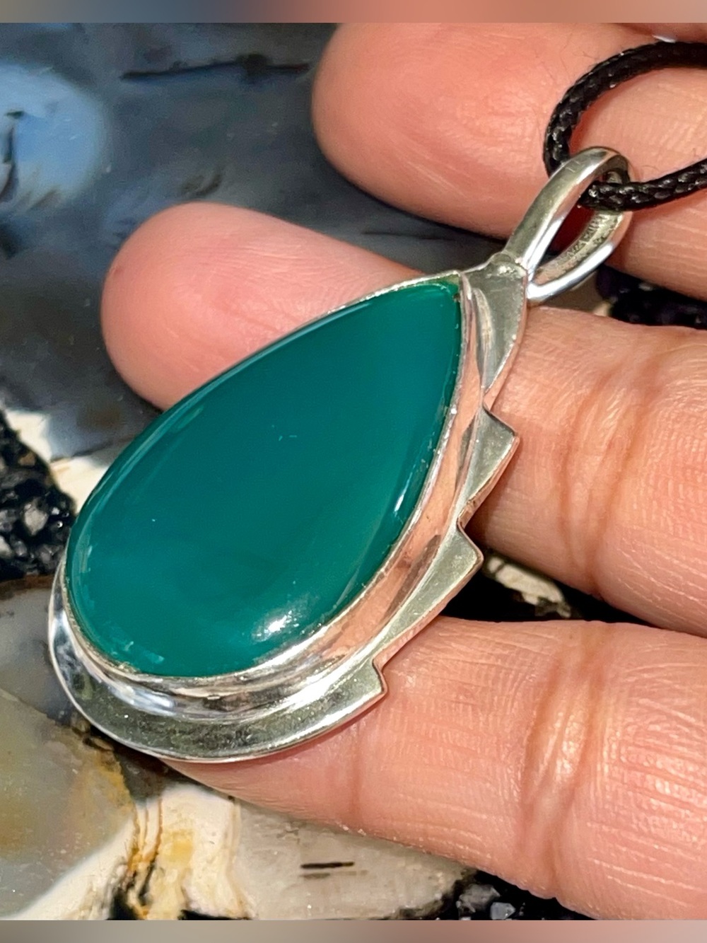 Green Cryptocrystalline Chalcedony Pendant 2 1/4”